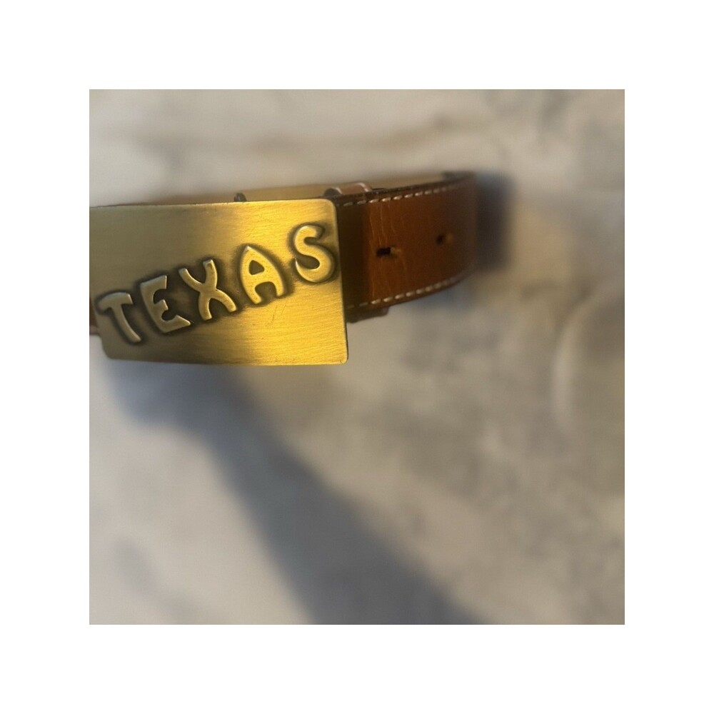 Circle Y Texas Country Solid Brass Buckle Gold Brown Belt Sz 30 - Picture 3 of 10